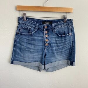 Judy Blue Shorts Women Size 28 Blue Cuffed Mid Rise Button Fly JB15007DK